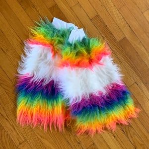 Funki-b clothing long pile faux fur rainbow and white fluffies - plus size